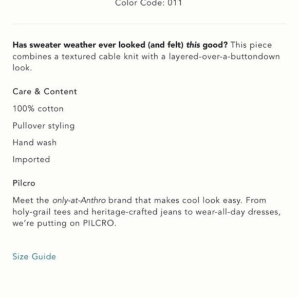 NWT Size S (P2P 22.5") -Anthropologie 100% cotton cable knit twofer Sweater - Picture 5 of 8